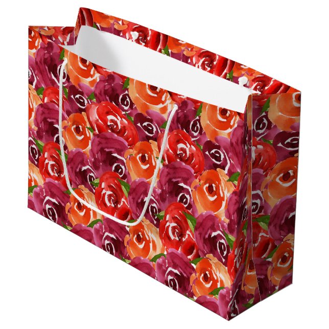 Grand Sac Cadeau Collage floral aquarelle lumineux (Devant Angle)