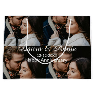 Grand Sac Cadeau Collage photo joyeux anniversaire nom date simple