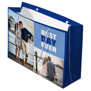 Grand Sac Cadeau Collage photo mariage ou anniversaire Bleu