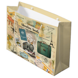 Grand Sac Cadeau Collage Vintage voyage