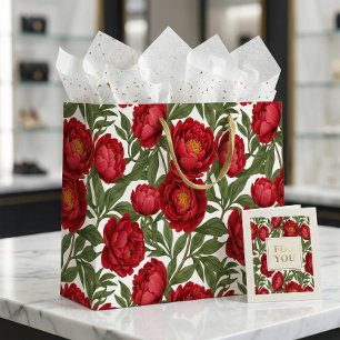 Grand Sac Cadeau Collection de pivoines rouges vibrantes pour fête 