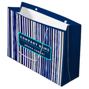 Grand Sac Cadeau Collection Rayures de Bateau Bleu Marine Moderne É