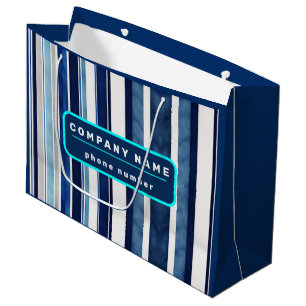 Grand Sac Cadeau Collection Rayures de Bateau Populaire Bleu Marine