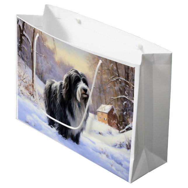 Grand Sac Cadeau Collie Laisser Il Neige Noël (Devant Angle)
