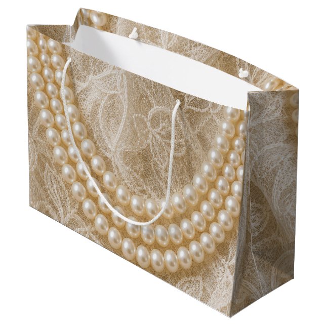 Grand Sac Cadeau Collier de perles sur dentelle d'ivoire (Dos Angle)