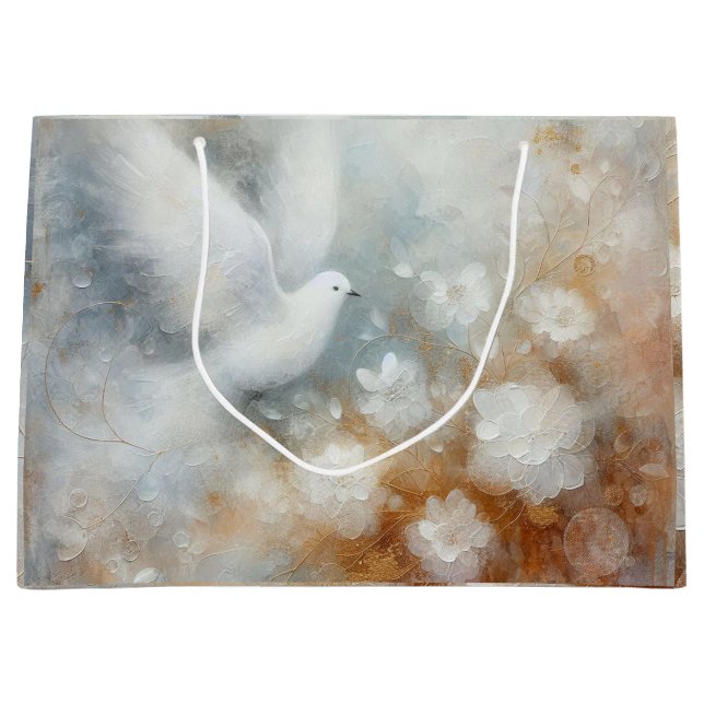 Grand Sac Cadeau Colombe de mariage Floral (Devant)