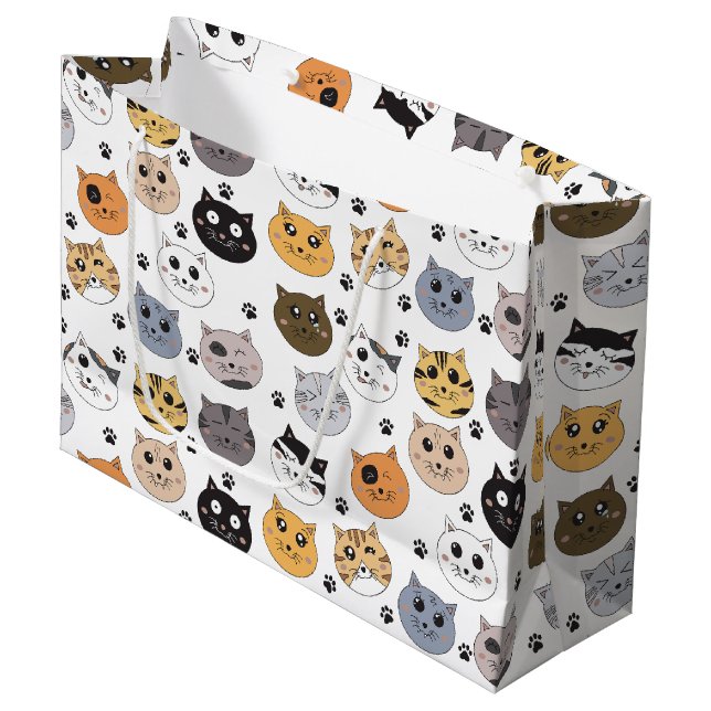 Grand Sac Cadeau Coloré Cute Funny Chats & Motif Paw (Devant Angle)