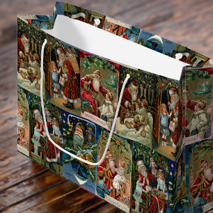 Grand Sac Cadeau Coloré Vintage Père Noël Collage