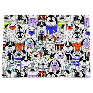 Grand Sac Cadeau Colorful Dog Crowd Pattern Medium Gift Bag