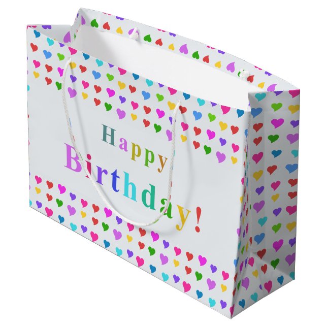 Grand Sac Cadeau Colorful Happy Birthday and Flirty Hearts  (Dos Angle)