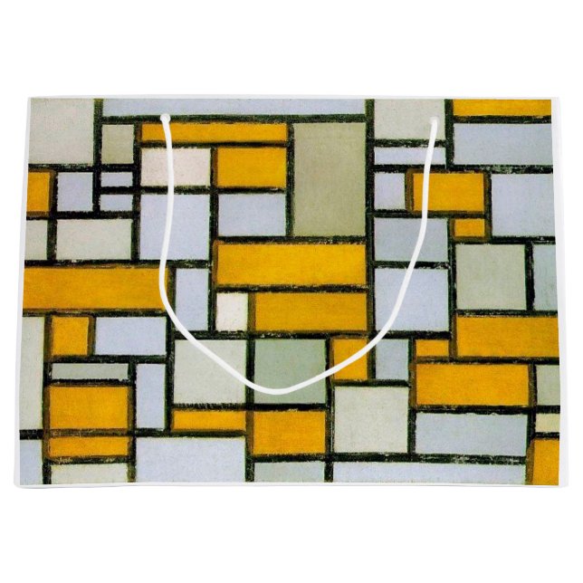 Grand Sac Cadeau Composition Jaune et Gris, Mondrian (Devant)