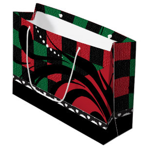 Grand Sac Cadeau Conception À damiers Noir, rouge et vert