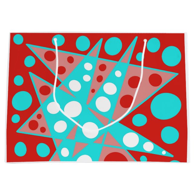 Grand Sac Cadeau Conception abstraite rétro en rouge, blanc & turqu (Devant)