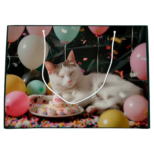Grand Sac Cadeau Conception de célébration d'anniversaire de chat a (Devant)