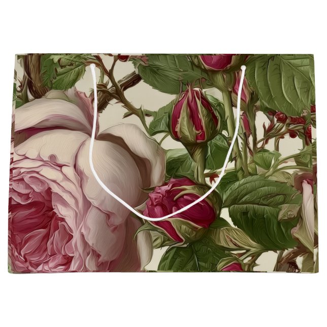 Grand Sac Cadeau Conception de fleurs botaniques de pivoines (Devant)