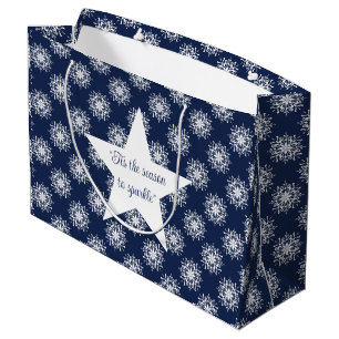 Grand Sac Cadeau Conception de flocon de neige givré sur un ciel bl