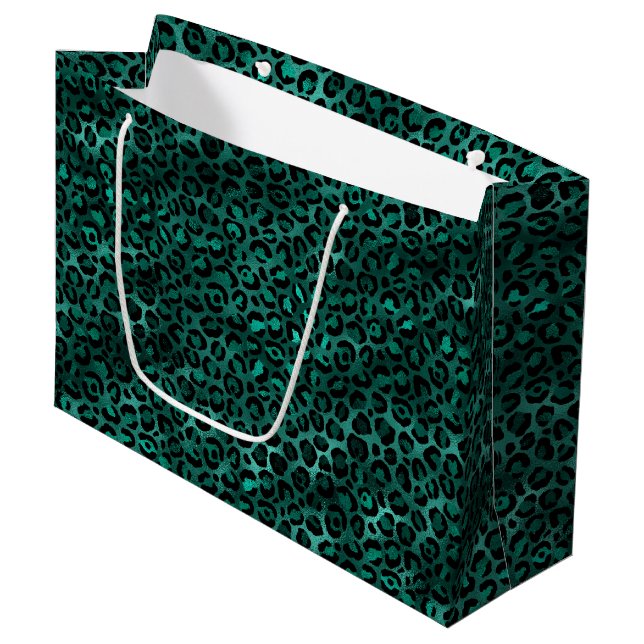 Grand Sac Cadeau Conception de la série Léopard sarcelle et or 5 (Devant Angle)