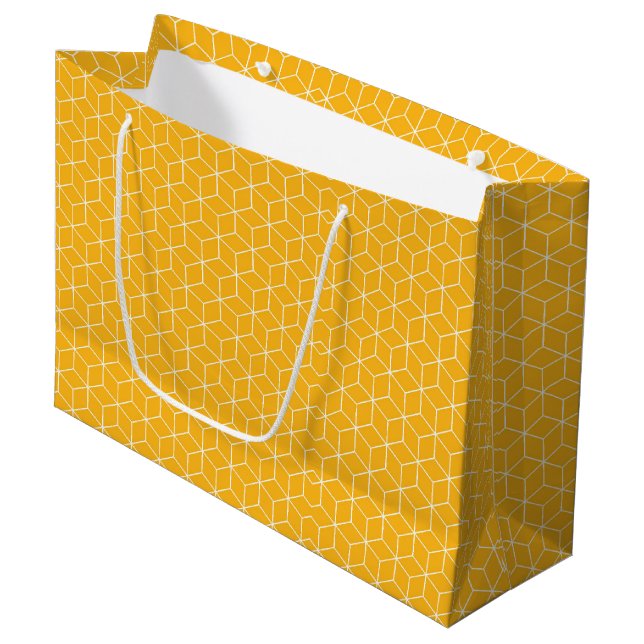 Grand Sac Cadeau Conception de motif de cube hexagonal jaune vibran (Devant Angle)