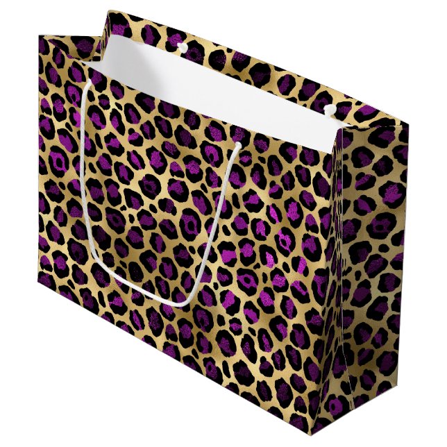 Grand Sac Cadeau Conception de série Leopard violet et or 4 (Devant Angle)