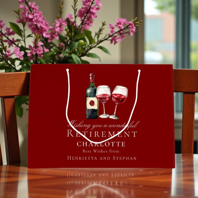 Grand Sac Cadeau Conception de Texte de Retraite de Vin Élégant (Créateur téléchargé)