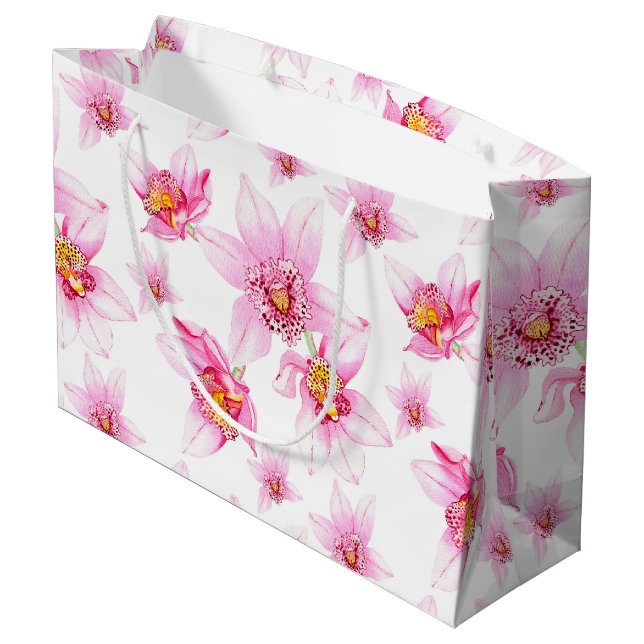 Grand Sac Cadeau Conception d'orchidées à l'aquarelle 15  (Dos Angle)