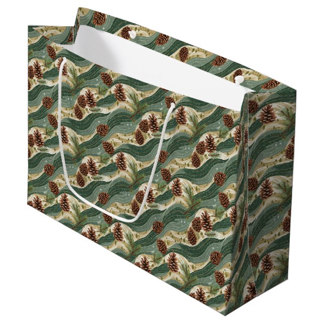 Grand Sac Cadeau Cône de pin de fête (Devant Angle)