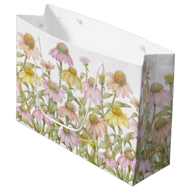Grand Sac Cadeau Coneflowers Watercolor (Devant Angle)