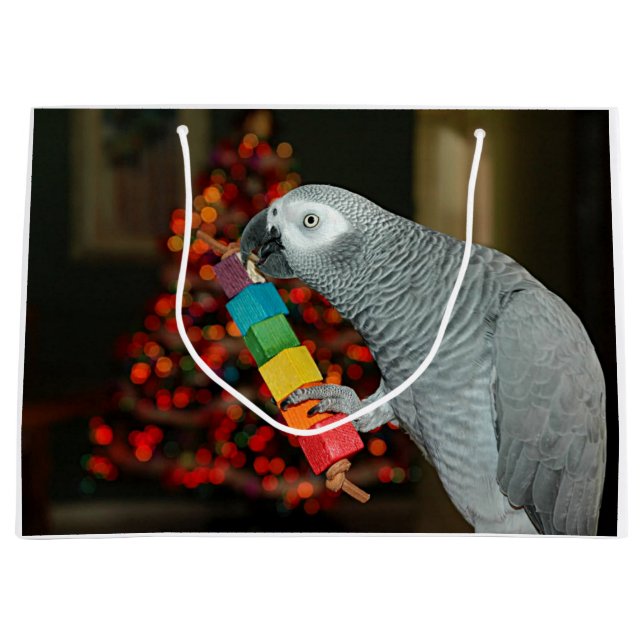 Grand Sac Cadeau Congo African Grey Parrot Joyeux sapin de Noël (Devant)