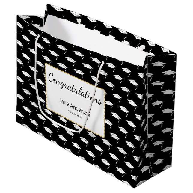 Grand Sac Cadeau Congratulations Grad Name Black White Graduate Cap (Devant Angle)
