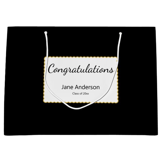 Grand Sac Cadeau Congratulations Grad Name Black & White Graduation (Devant)