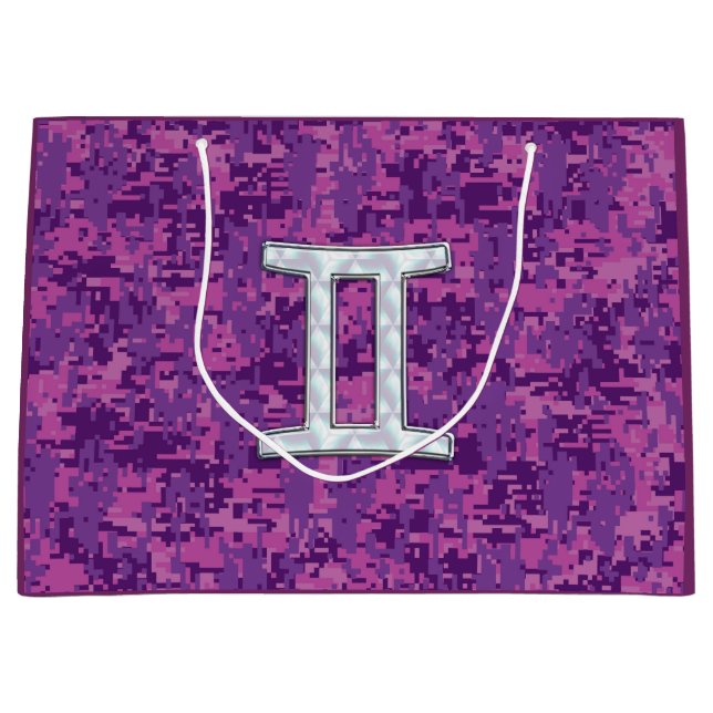 Grand Sac Cadeau Connexion Gemini Zodiac sur Camion numérique rose (Devant)