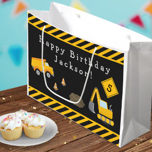 Grand Sac Cadeau Construction Joyeux anniversaire avec nom et âge g