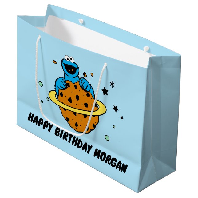 Grand Sac Cadeau Cookie Monster | Joyeux anniversaire (Devant Angle)