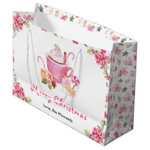 Grand Sac Cadeau Cookies de vacances et cacao rose Joyeux Noël