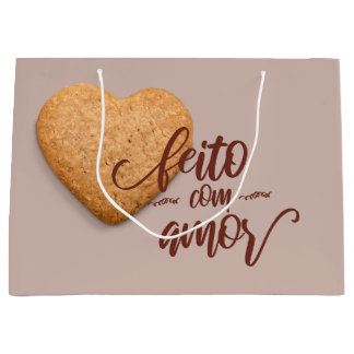 Grand Sac Cadeau Cookies faits avec amour, feito com amor