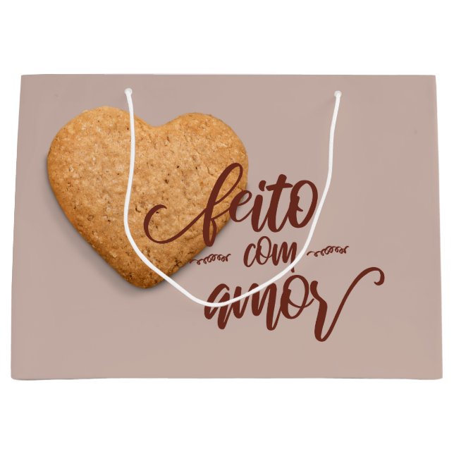 Grand Sac Cadeau Cookies faits avec amour, feito com amor (Devant)