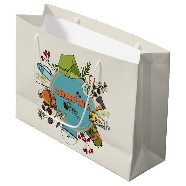 Grand Sac Cadeau cool ajouter du texte partie camping (Devant Angle)