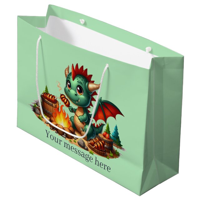 Grand Sac Cadeau Cool BBQ Dragon ajouter du texte (Devant Angle)