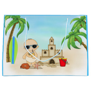 Grand Sac Cadeau Cool Boy Beach Baby avec Sandcastle et Surfboard