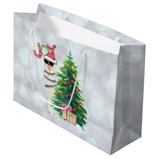 Grand Sac Cadeau Cool Christmas Llama | Joy Typography | Réserver (Devant Angle)