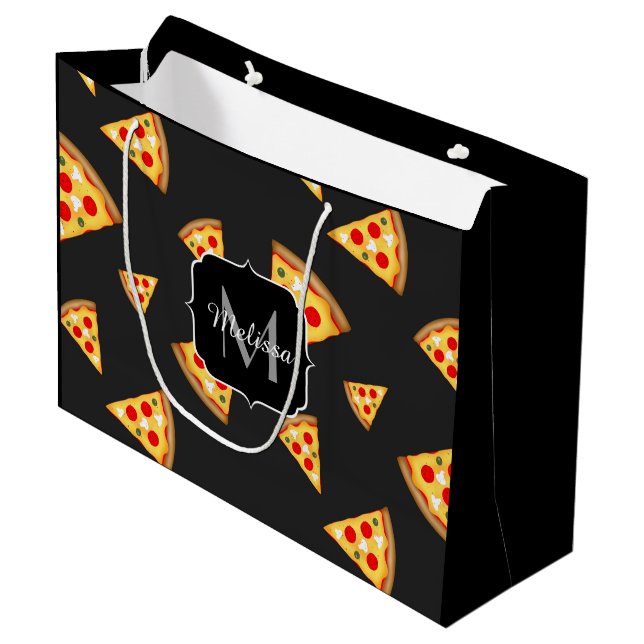 Grand Sac Cadeau Cool et amusante pizza tranches motif Monogram (Devant Angle)