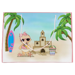 Grand Sac Cadeau Cool Girl Beach Baby avec Sandcastle et Surfboard