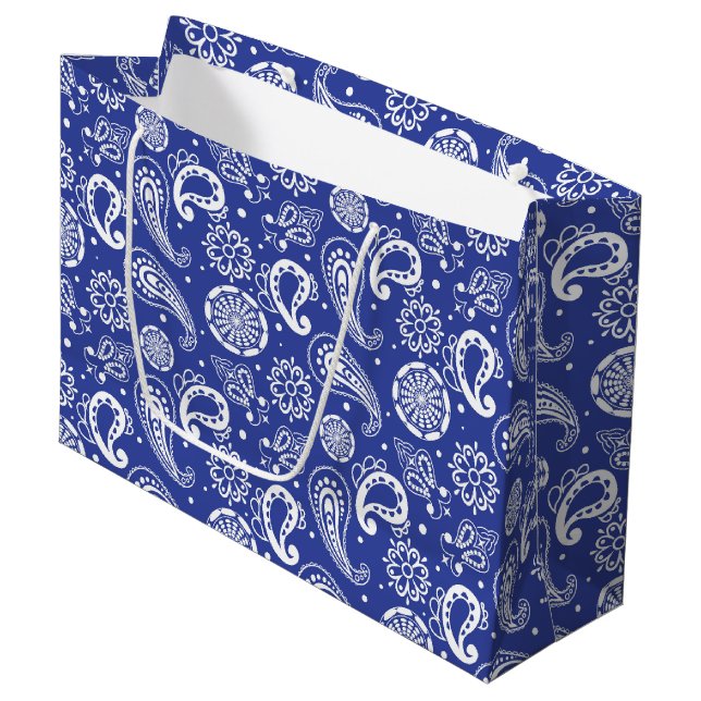 Grand Sac Cadeau cool Pays bleu Paisley carrelé motif (Devant Angle)