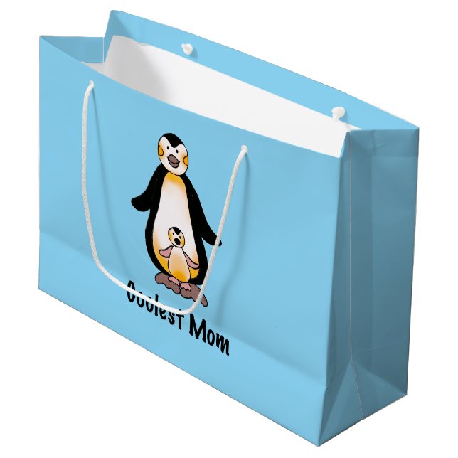 Grand Sac Cadeau Coolest Mom Penguin Family Design (Devant Angle)