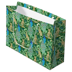 Grand Sac Cadeau Copie de paon de Nouveau d'art, bleu de cobalt et