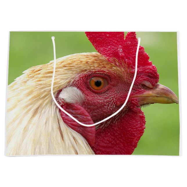Grand Sac Cadeau coq, poulet, animal, oiseau, design, ferme, (Devant)
