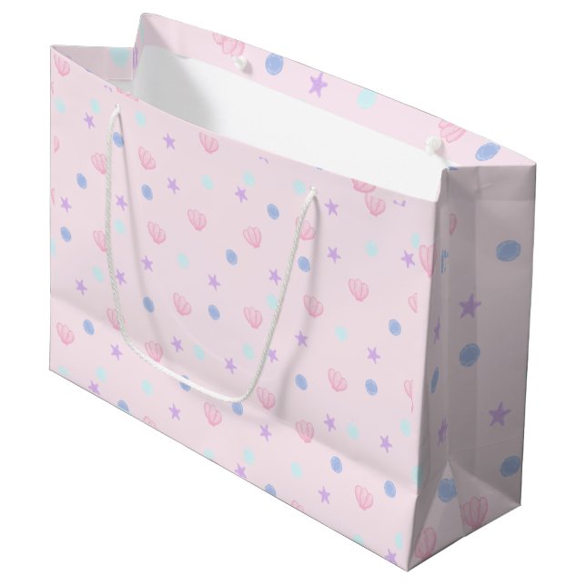 Grand Sac Cadeau Coquillages roses de mignonne Pastel Etoiles de me (Devant Angle)