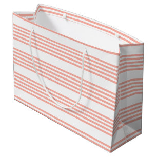 Grand Sac Cadeau Corail et blanc cinq bandes motif
