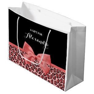 Grand Sac Cadeau Corail et Jaguar noir Imprimer Coral Cuw avec nom