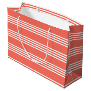 Grand Sac Cadeau Corail vivant et blanc quatre bandes motif
